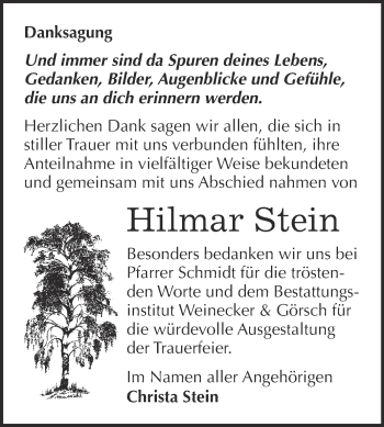 Traueranzeige von Hilmar Stein von Super Sonntag Bernburg