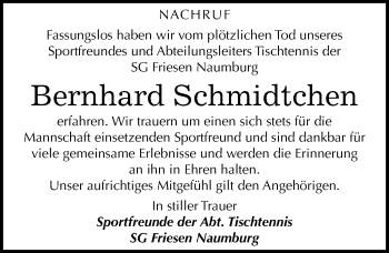Traueranzeige von Bernhard Schmidtchen von Mitteldeutsche Zeitung Naumburg/Nebra