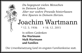 Traueranzeige von Joachim Wartmann von Mitteldeutsche Zeitung Bernburg