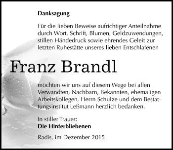 Traueranzeige von Franz Brandl von Mitteldeutsche Zeitung Wittenberg