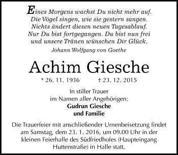 Traueranzeige von Achim Giesche von Mitteldeutsche Zeitung Halle/Saalkreis