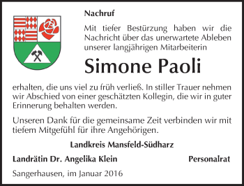 Traueranzeige von Simone Paoli von Mitteldeutsche Zeitung