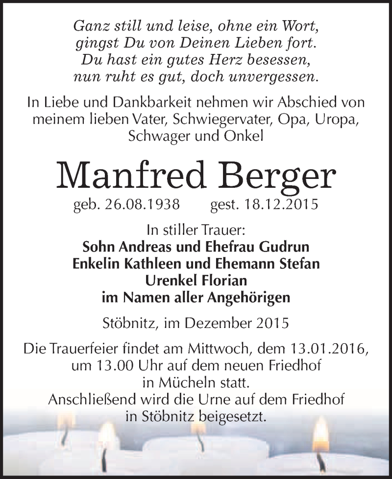 Traueranzeige für Manfred Berger vom 02.01.2016 aus WVG - Wochenspiegel Merseburg