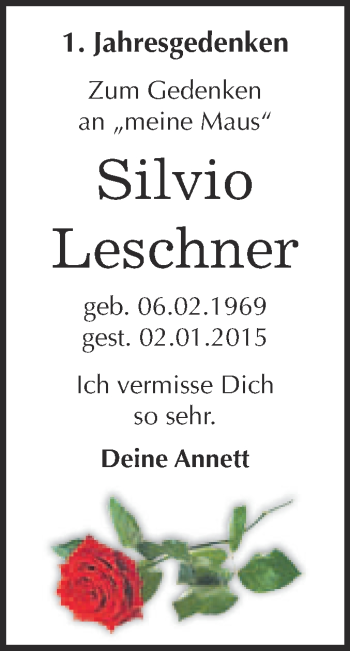 Traueranzeige von Silvio Leschner von WVG - Wochenspiegel Merseburg