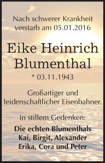 Traueranzeige von Eike Heinrich Blumenthal von Mitteldeutsche Zeitung Halle/Saalkreis