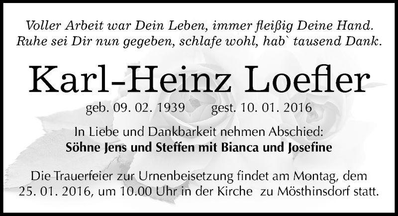  Traueranzeige für Karl-Heinz Loefler vom 16.01.2016 aus Mitteldeutsche Zeitung Halle/Saalkreis