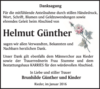 Traueranzeige von Helmut Günther von WVG - Wochenspiegel Quedlinburg