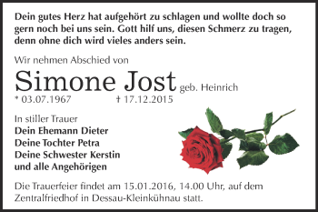 Traueranzeige von Simone Jost von WVG - Wochenspiegel Dessau / Köthen