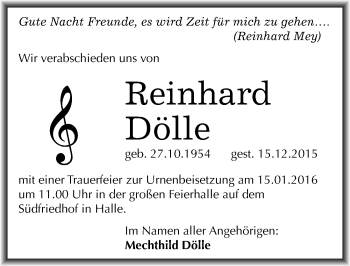 Traueranzeige von Reinhard Dölle von Mitteldeutsche Zeitung Halle/Saalkreis