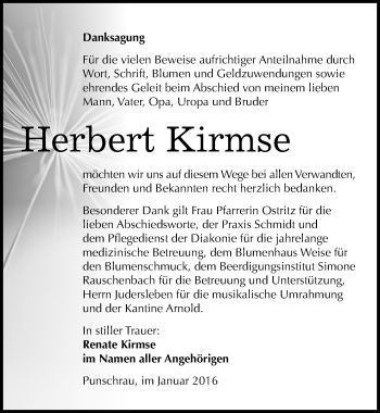 Traueranzeige von Herbert Kirmse von Mitteldeutsche Zeitung Naumburg/Nebra