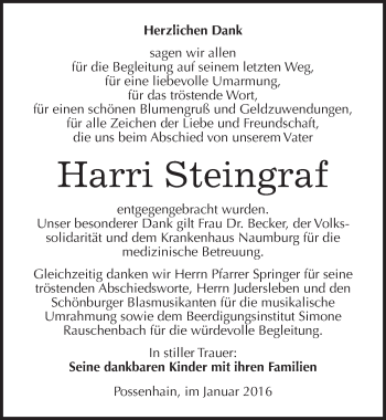 Traueranzeige von Harri Steingraf von Mitteldeutsche Zeitung Naumburg/Nebra