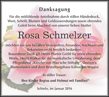 Traueranzeige von Rosa Schmelzer von Super Sonntag SGH Mansf. Land