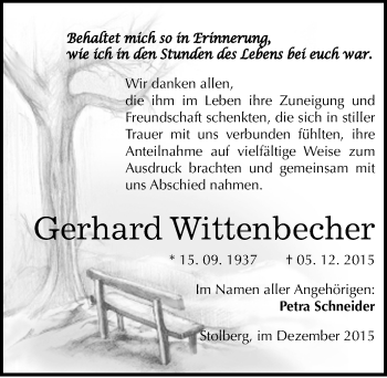 Traueranzeige von Gerhard Wittenbecher von Mitteldeutsche Zeitung Sangerhausen