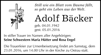 Traueranzeige von Adolf Bäcker von Mitteldeutsche Zeitung Halle/Saalkreis