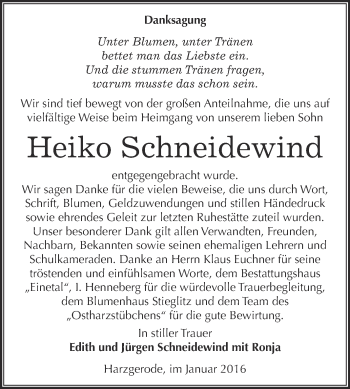 Traueranzeige von Heiko Schneidewind von Super Sonntag Quedlinburg