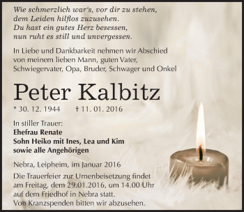Traueranzeige von Peter Kalbitz von Mitteldeutsche Zeitung Naumburg/Nebra