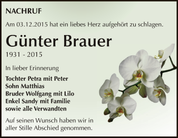 Traueranzeige von Günter Brauer von Super Sonntag Zeitz