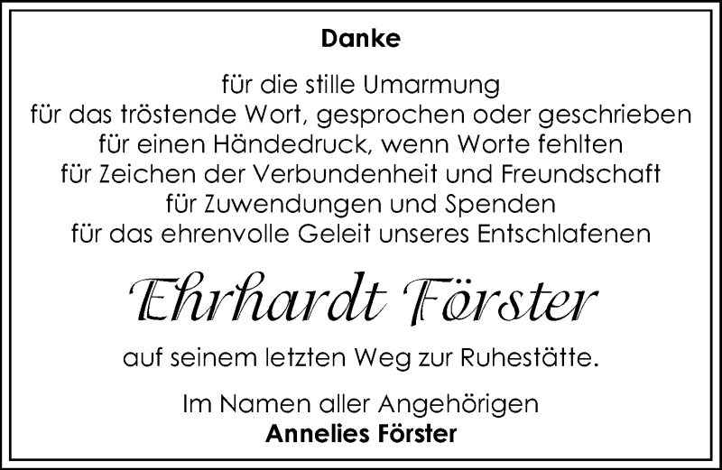  Traueranzeige für Ehrhardt Förster vom 11.01.2016 aus Mitteldeutsche Zeitung Dessau-Roßlau