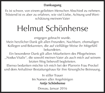 Traueranzeige von Helmut Schönhense von WVG - Wochenspiegel Dessau / Köthen