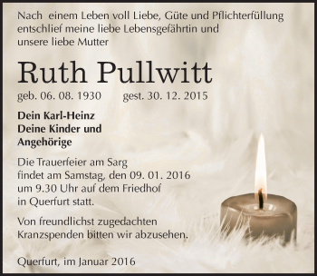 Traueranzeige von Ruth Pullwitt von Mitteldeutsche Zeitung Merseburg/Querfurt