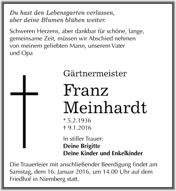 Traueranzeige von Franz Meinhardt von Mitteldeutsche Zeitung Halle/Saalkreis