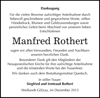 Traueranzeige von Manfred Rothert von Mitteldeutsche Zeitung Köthen