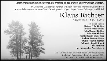 Traueranzeige von Klaus Richter von Mitteldeutsche Zeitung Halle/Saalkreis