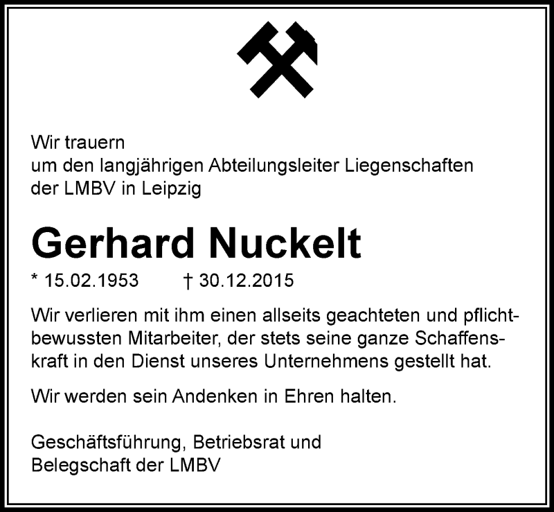  Traueranzeige für Gerhard Nuckelt vom 09.01.2016 aus Mitteldeutsche Zeitung Bitterfeld