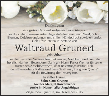 Traueranzeige von Waltraud Grunert von WVG - Wochenspiegel Merseburg