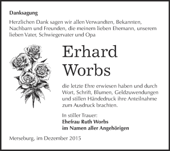 Traueranzeige von Erhard Worbs von Super Sonntag Merseburg