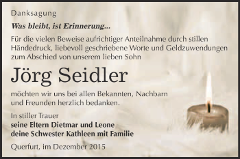 Traueranzeige von Jörg Seidler von WVG - Wochenspiegel Merseburg