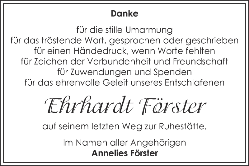  Traueranzeige für Ehrhardt Förster vom 09.01.2016 aus WVG - Wochenspiegel Dessau / Köthen