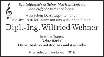 Traueranzeige von Wilfried Wehner von WVG - Wochenspiegel Merseburg