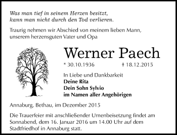 Traueranzeige von Werner Paech von Mitteldeutsche Zeitung Wittenberg
