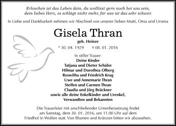 Traueranzeige von Gisela Thran von Mitteldeutsche Zeitung Bitterfeld