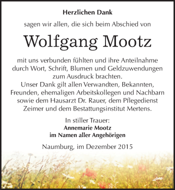 Traueranzeige von Wolfgang Mootz von Mitteldeutsche Zeitung Naumburg/Nebra