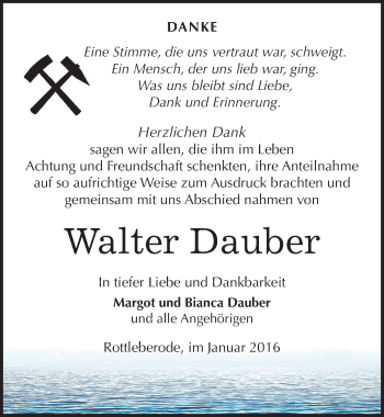 Traueranzeige von Walter Dauber von Mitteldeutsche Zeitung Sangerhausen