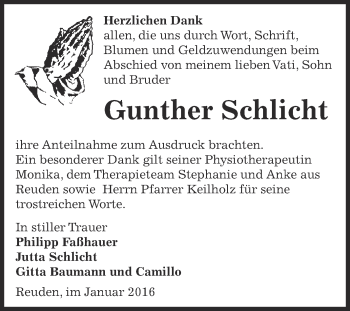 Traueranzeige von Gunther Schlicht von Super Sonntag Zeitz