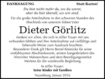 Traueranzeige von Dieter Görlitz von Mitteldeutsche Zeitung Naumburg/Nebra