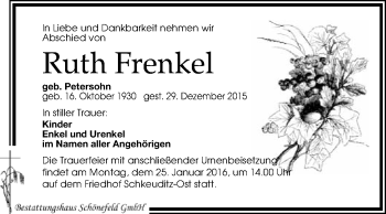 Traueranzeige von Ruth Frenkel von Super Sonntag Merseburg