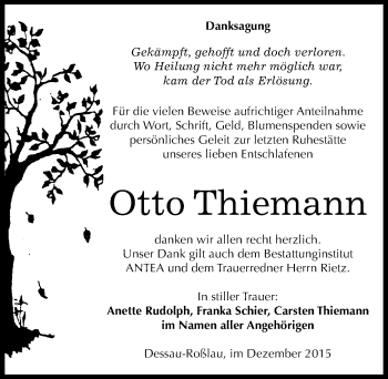 Traueranzeige von Otto Thiemann von Mitteldeutsche Zeitung Dessau-Roßlau