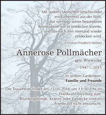 Traueranzeige von Annerose Pollmächer von Mitteldeutsche Zeitung Naumburg/Nebra