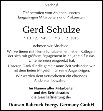Traueranzeige von Gerd Schulze von Mitteldeutsche Zeitung Halle/Saalkreis