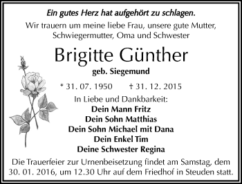 Traueranzeige von Brigitte Günther von Mitteldeutsche Zeitung Halle/Saalkreis