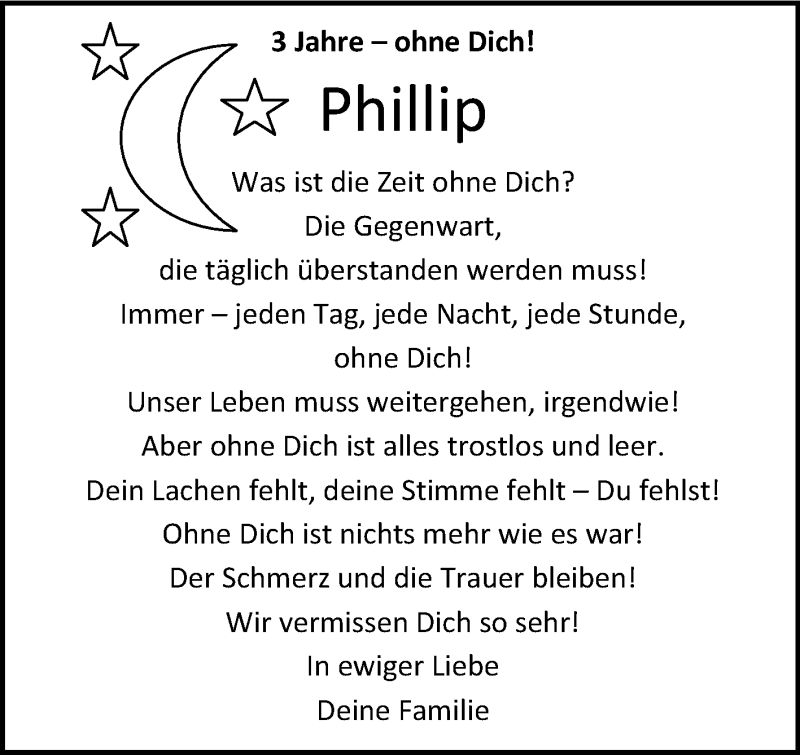  Traueranzeige für Phillip  vom 09.01.2016 aus Super Sonntag Wittenberg