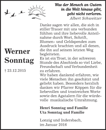 Traueranzeige von Werner Sonntag von Super Sonntag Zeitz