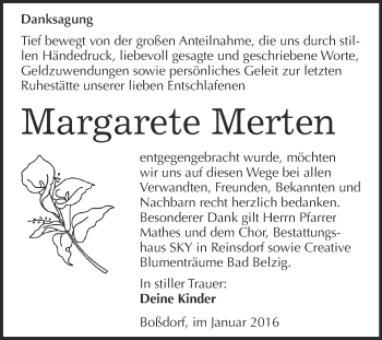 Traueranzeige von Margarete Merten von Super Sonntag Wittenberg