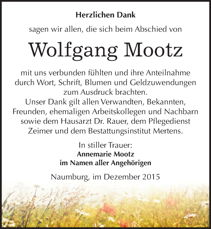  Traueranzeige für Wolfgang Mootz vom 02.01.2016 aus Mitteldeutsche Zeitung Naumburg/Nebra