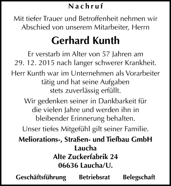 Traueranzeige von Gerhard Kunth von Mitteldeutsche Zeitung Naumburg/Nebra