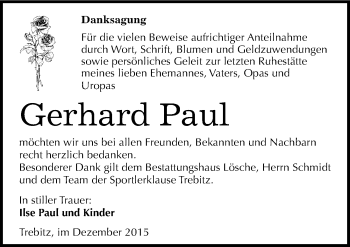 Traueranzeige von Gerhard Paul von Mitteldeutsche Zeitung Wittenberg